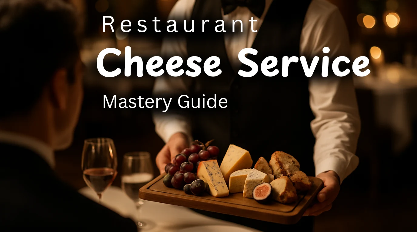 Waiter in a fine dining restaurant presenting a gourmet cheese platter with grapes, figs, and artisan bread to a guest