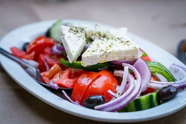 greek salad on a platter