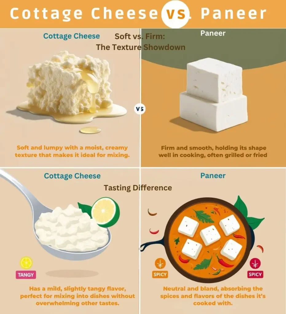 cottage cheese vs paneer difference, tasting, texture