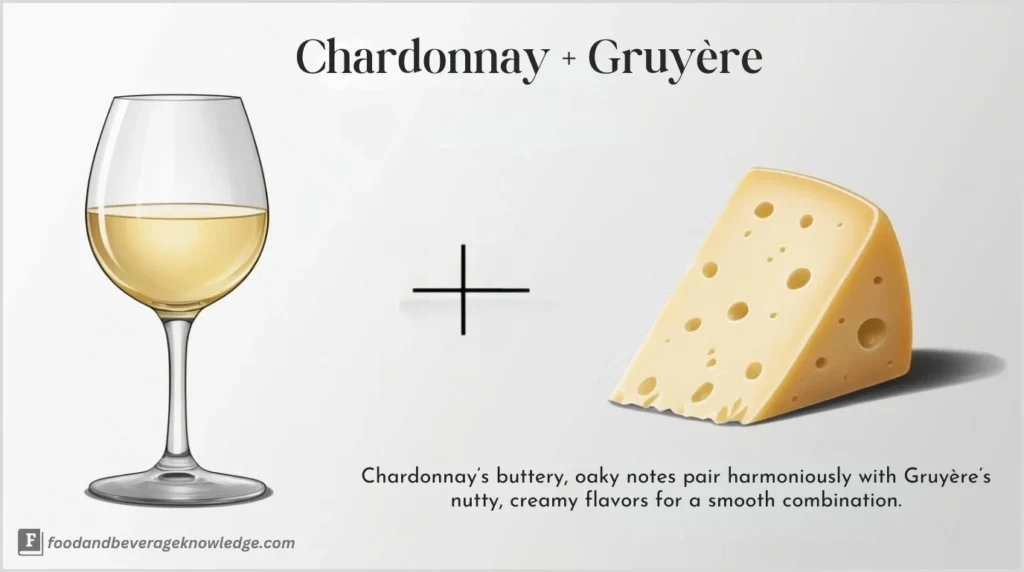 Chardonnay in a broad white wine glass with a slice of Gruyère cheese.