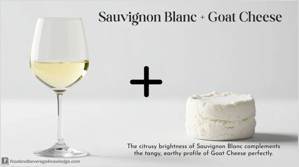 Sauvignon Blanc in a white wine tulip glass next to soft goat cheese.