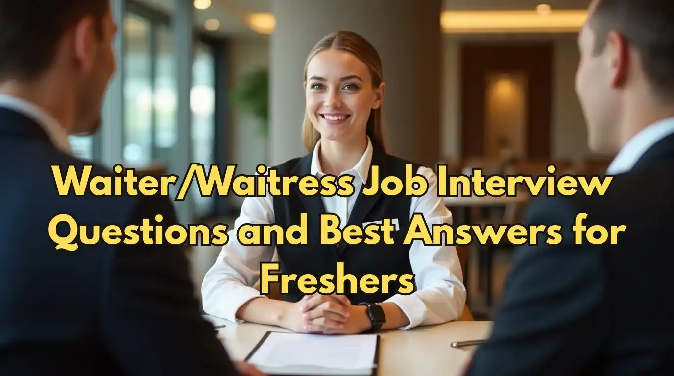 Young waitress giving a job interview in a restaurant – perfect for hotel management students and freshers preparing for waiter/waitress interviews.