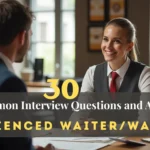 Experienced waiter having a job interview with a restaurant manager in a modern office setting.