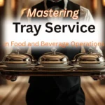 Hotel waiter carrying a tray with covered food for room service in a luxury setting.